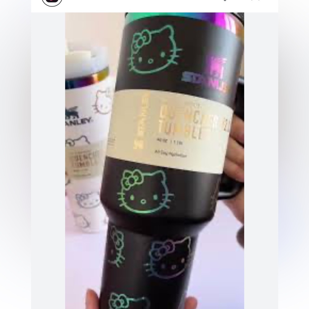 Hello Kitty Stanley Tumbler 40oz black foil print straw cap cold cup flowstate - Picture 3 of 6